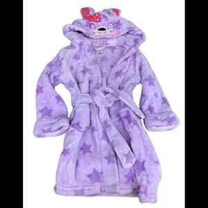 Pekkle Girls Hooded Bathrobe Bunny  Rabbit Fleece Tie Belt 2 Pockets Size 4-5‌